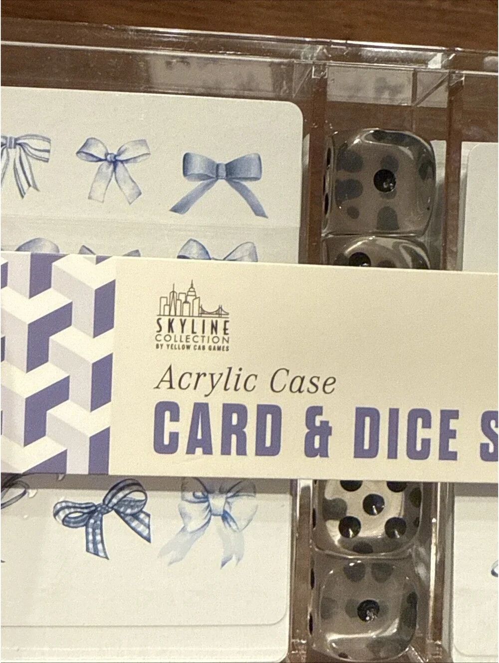 4 Sets  2 Cases Playing Card & Dice Set with Acrylic Case Bows